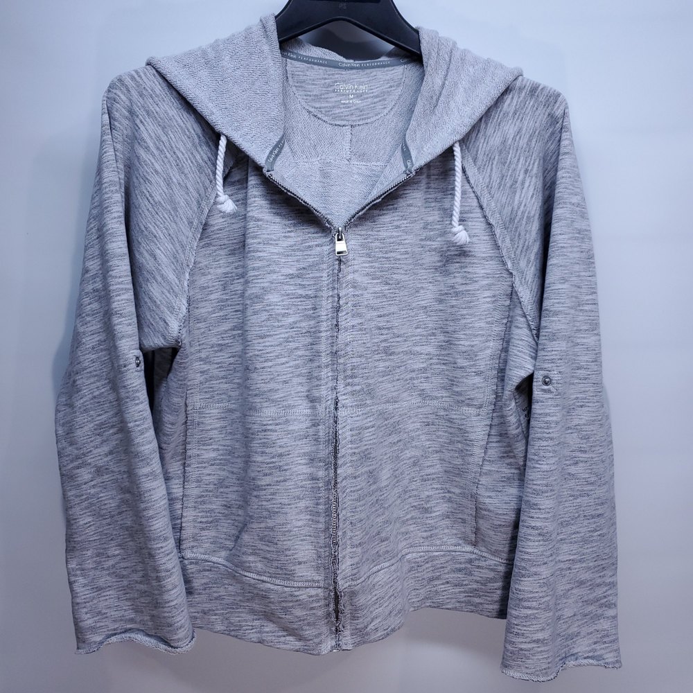 Calvin Klein Performance Gray Fleece Zip Up Long Sleeve Hoodie Medium